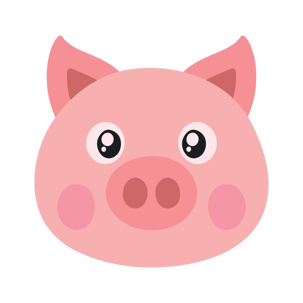 Flat Pig Head Farm Animal Character inCute Doodle Cartoon Vector Illustration