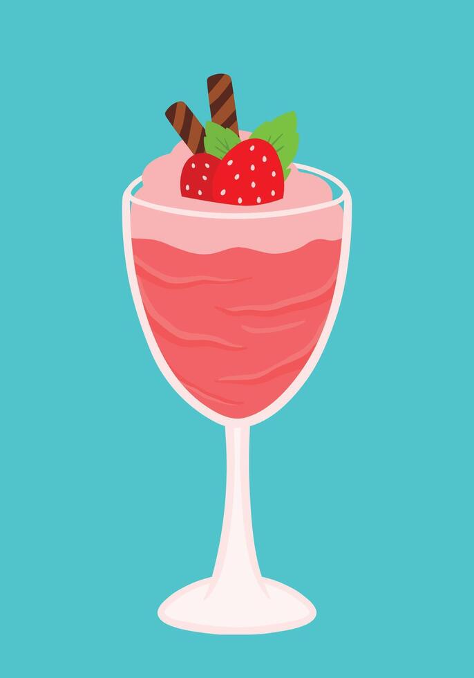 Strawberry Ice Summer Drink and Beverage in Flat Cartoon Illustration vector
