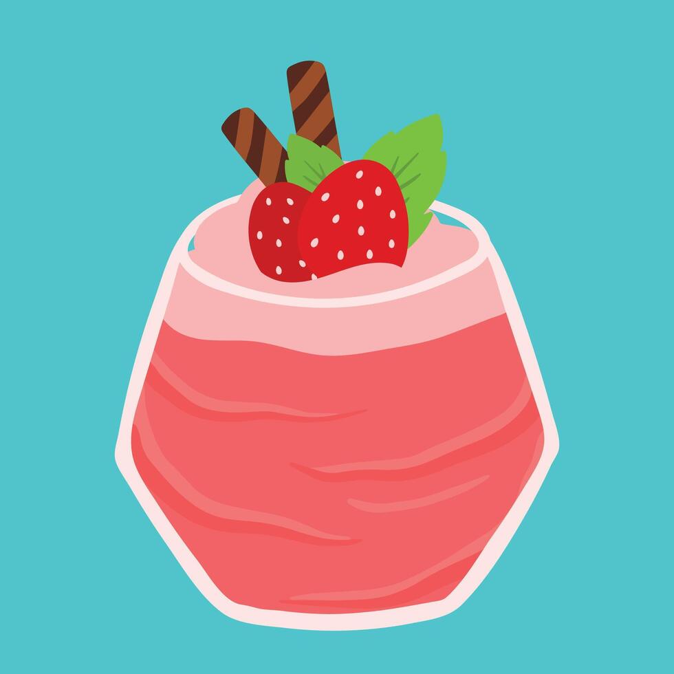 un vaso de fresa yogur verano bebida y bebida en plano dibujos animados ilustración vector