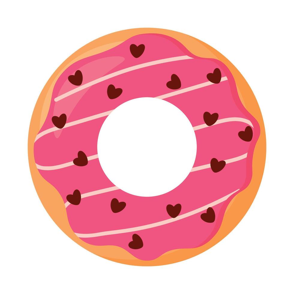 Valentine Donut with Heart Topping Sweet Dessert Food Vector Illustration