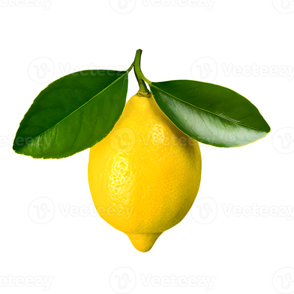 AI generated Fresh lemon with green leaves isolated on transparent background png