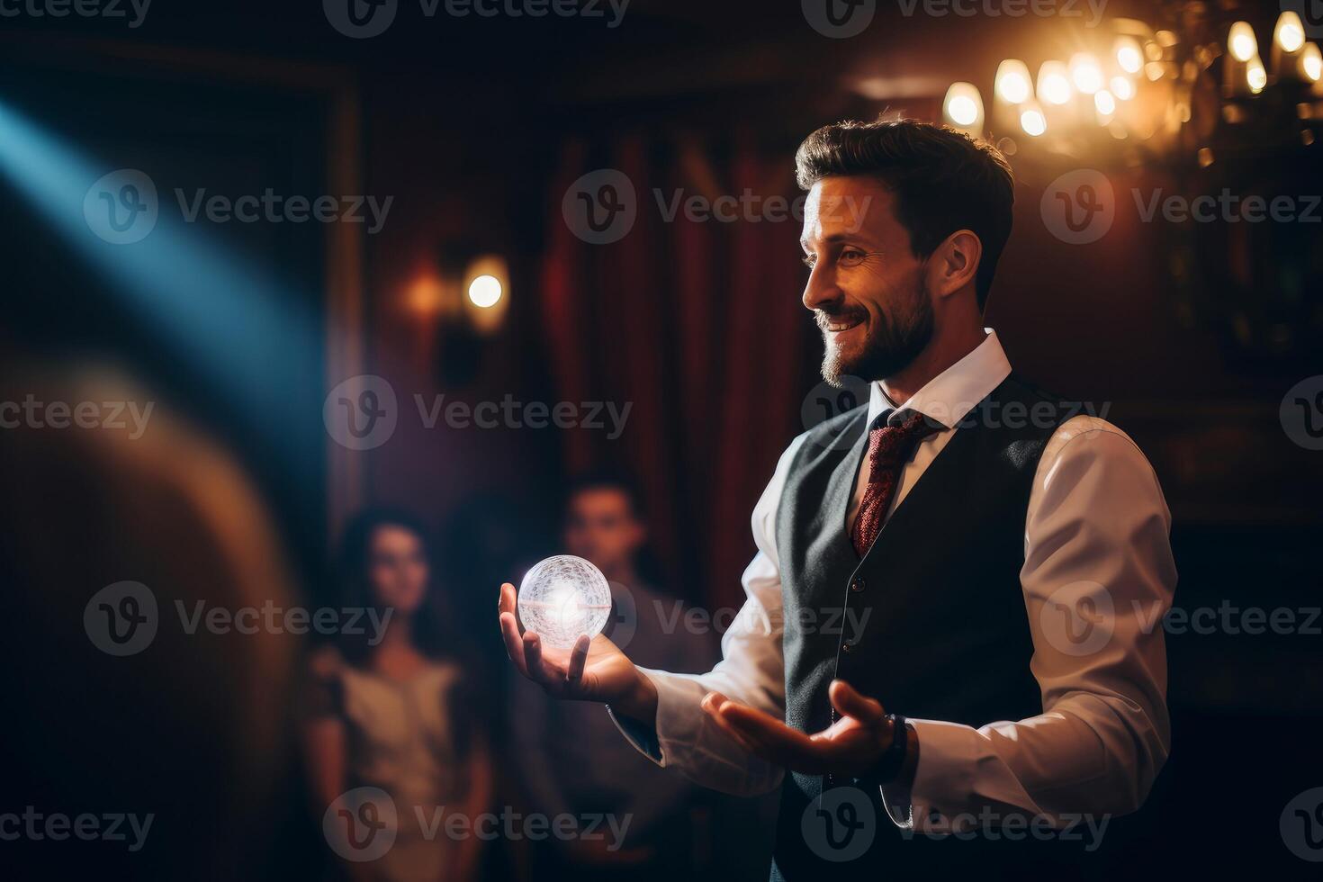 AI generated Talented Magician showing magic tricks. Generate Ai photo