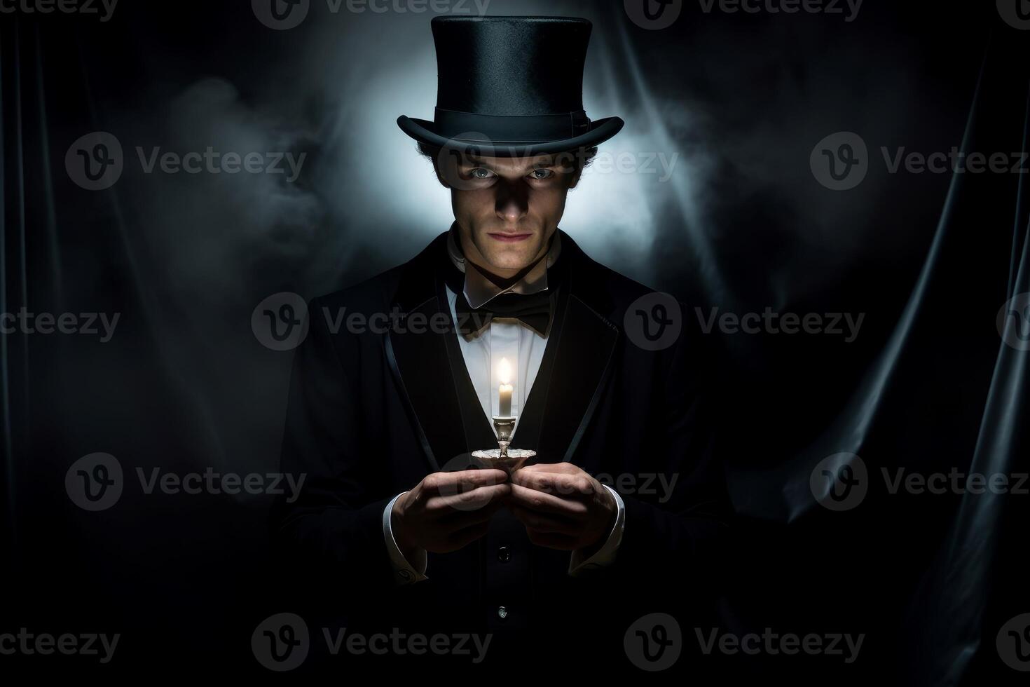 AI generated Captivating Magician with top hat scene. Generate Ai photo