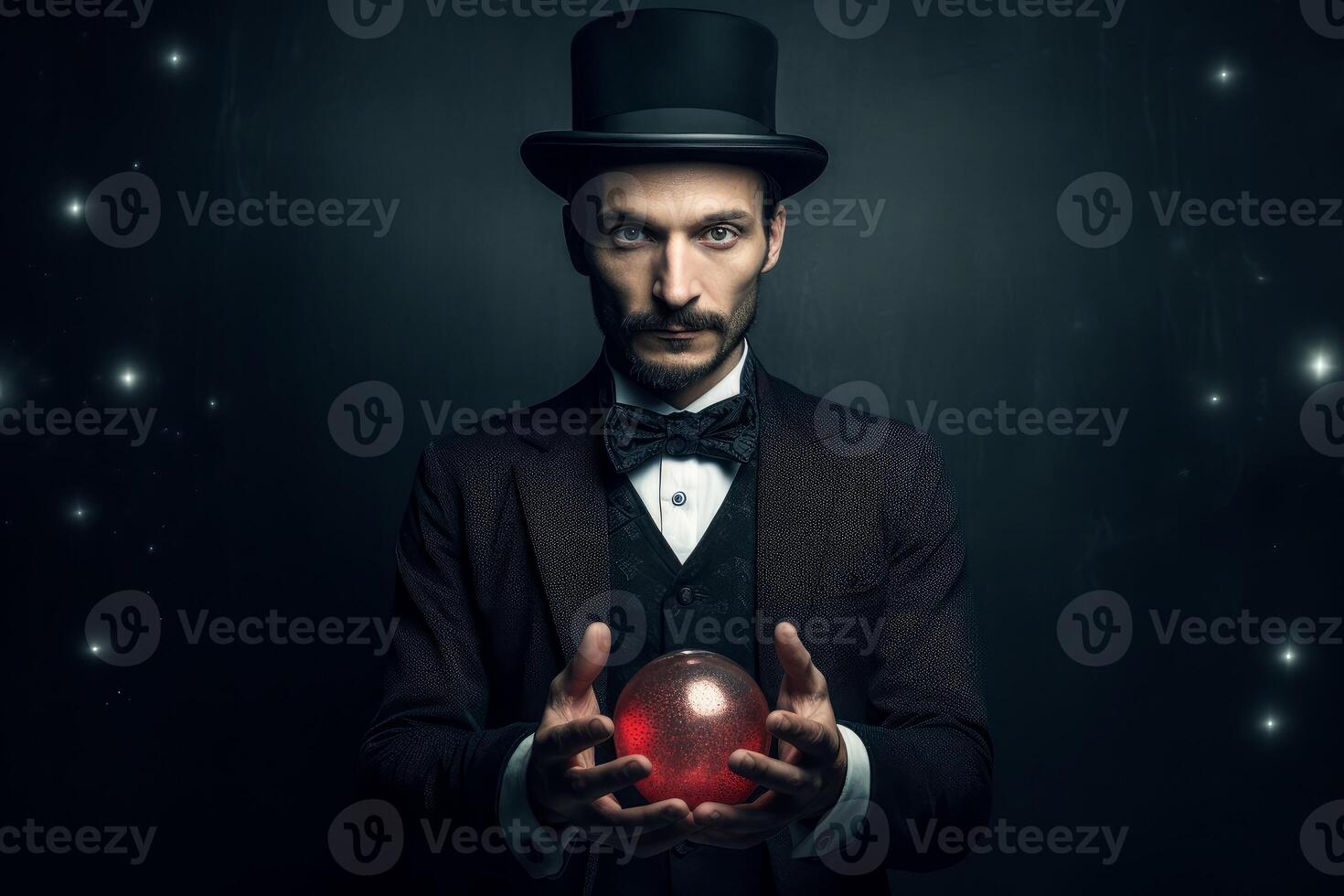 AI generated Mysterious Magician with top hat scene. Generate Ai photo