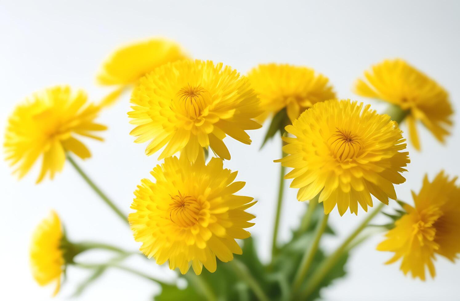 AI generated bouquet of yellow dandelions on a white background photo
