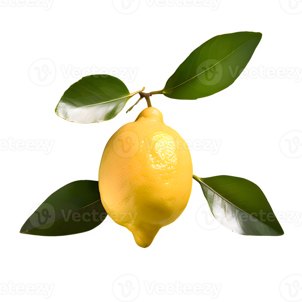 AI generated Fresh lemon with green leaves isolated on transparent background png