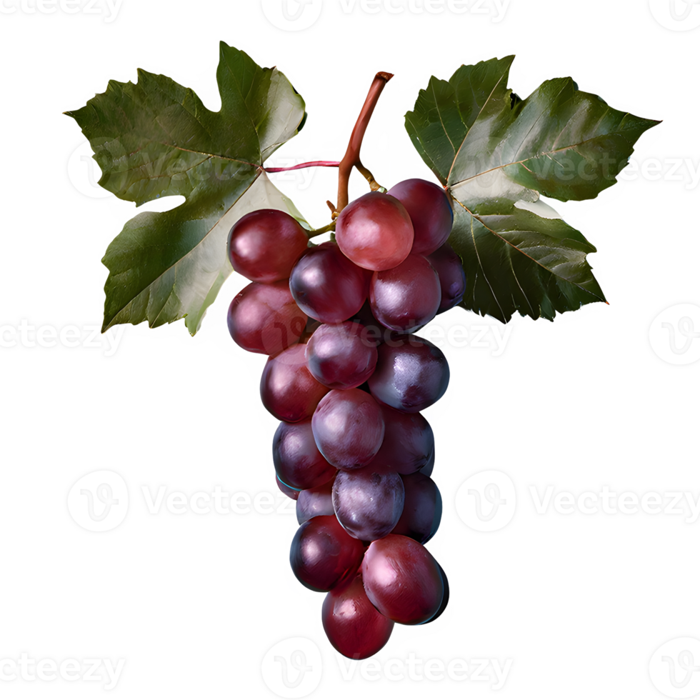 AI generated Red grape with leaves isolated on transparent background png