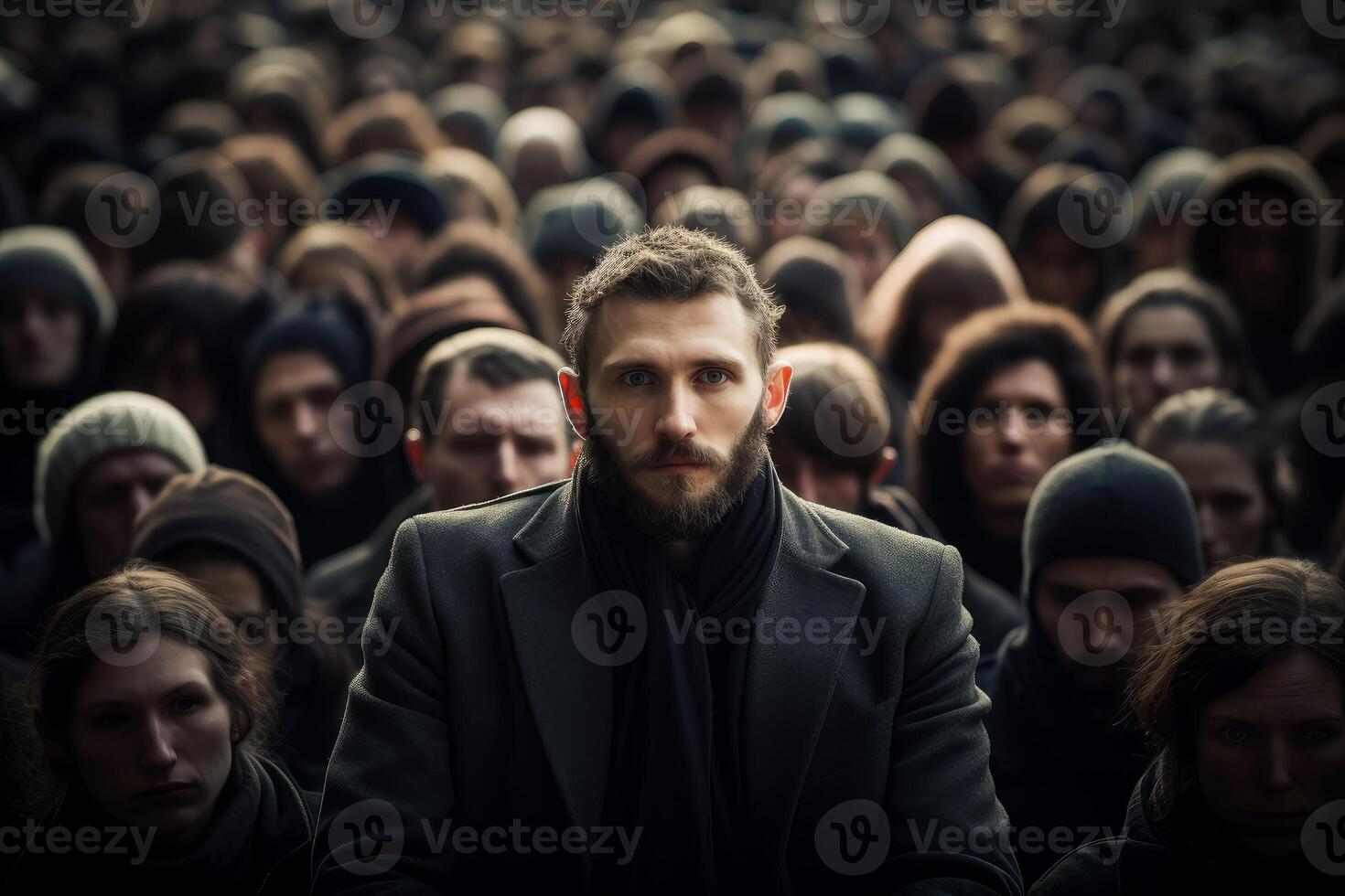 AI generated Bustling Man portrait on crowded street. Generate ai photo