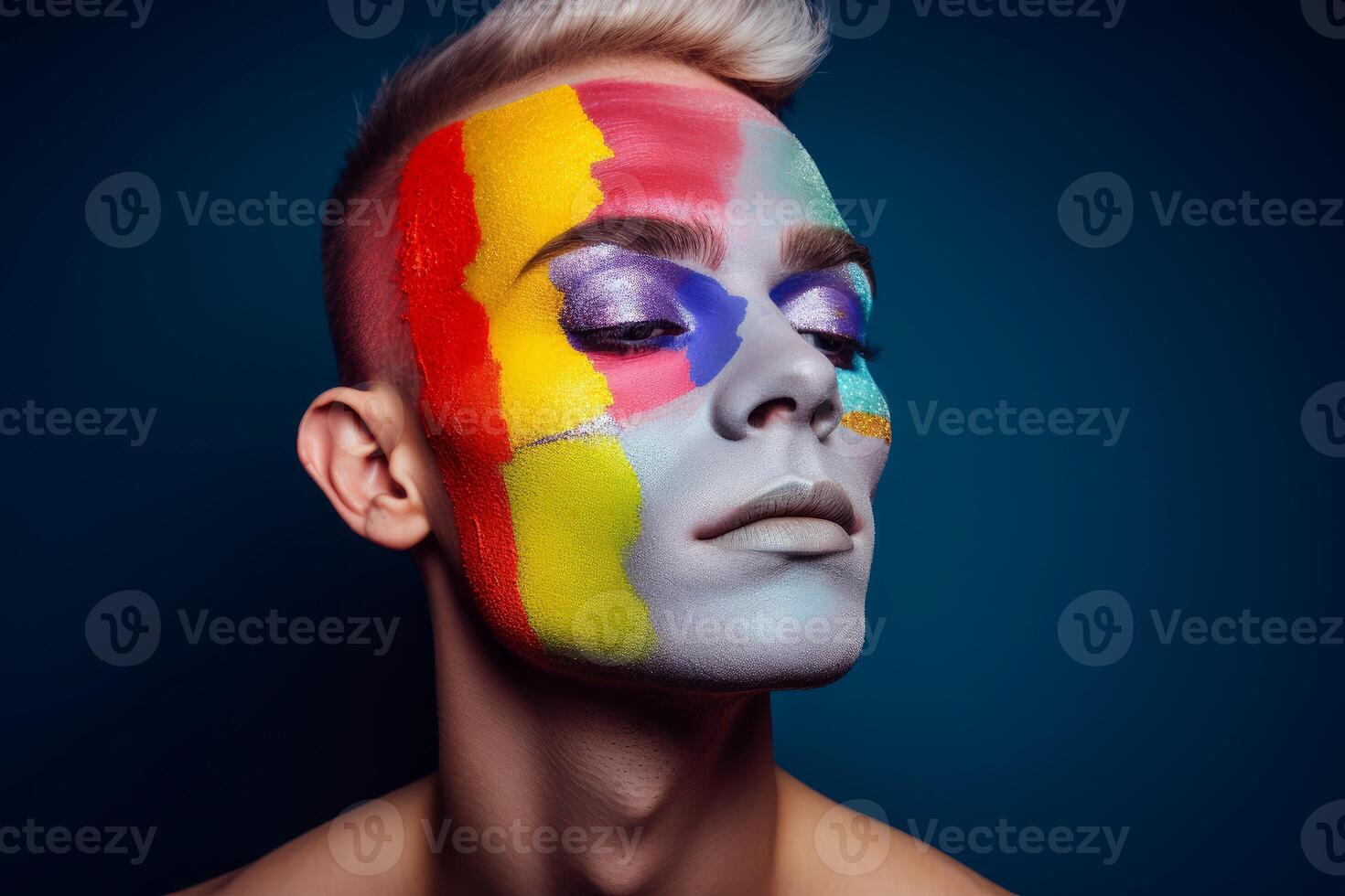 AI generated Creative Man flowers makeup pride. Generate Ai photo