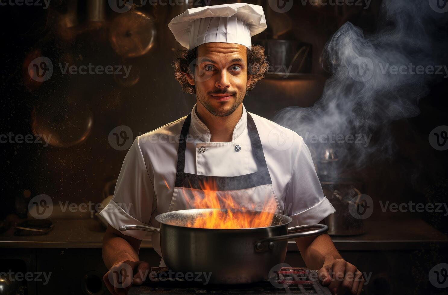 AI generated Hardworking Male kitchen chef. Generate ai photo