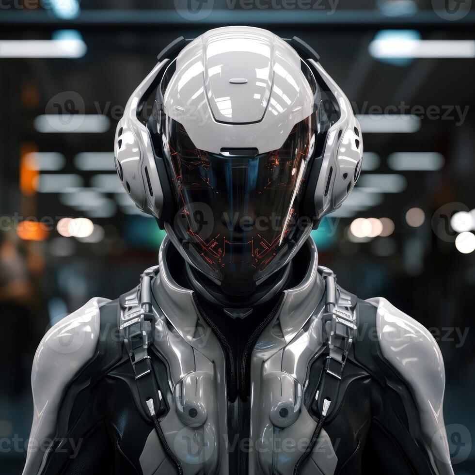 AI generated Robust Man cyber helmet. Generate Ai photo