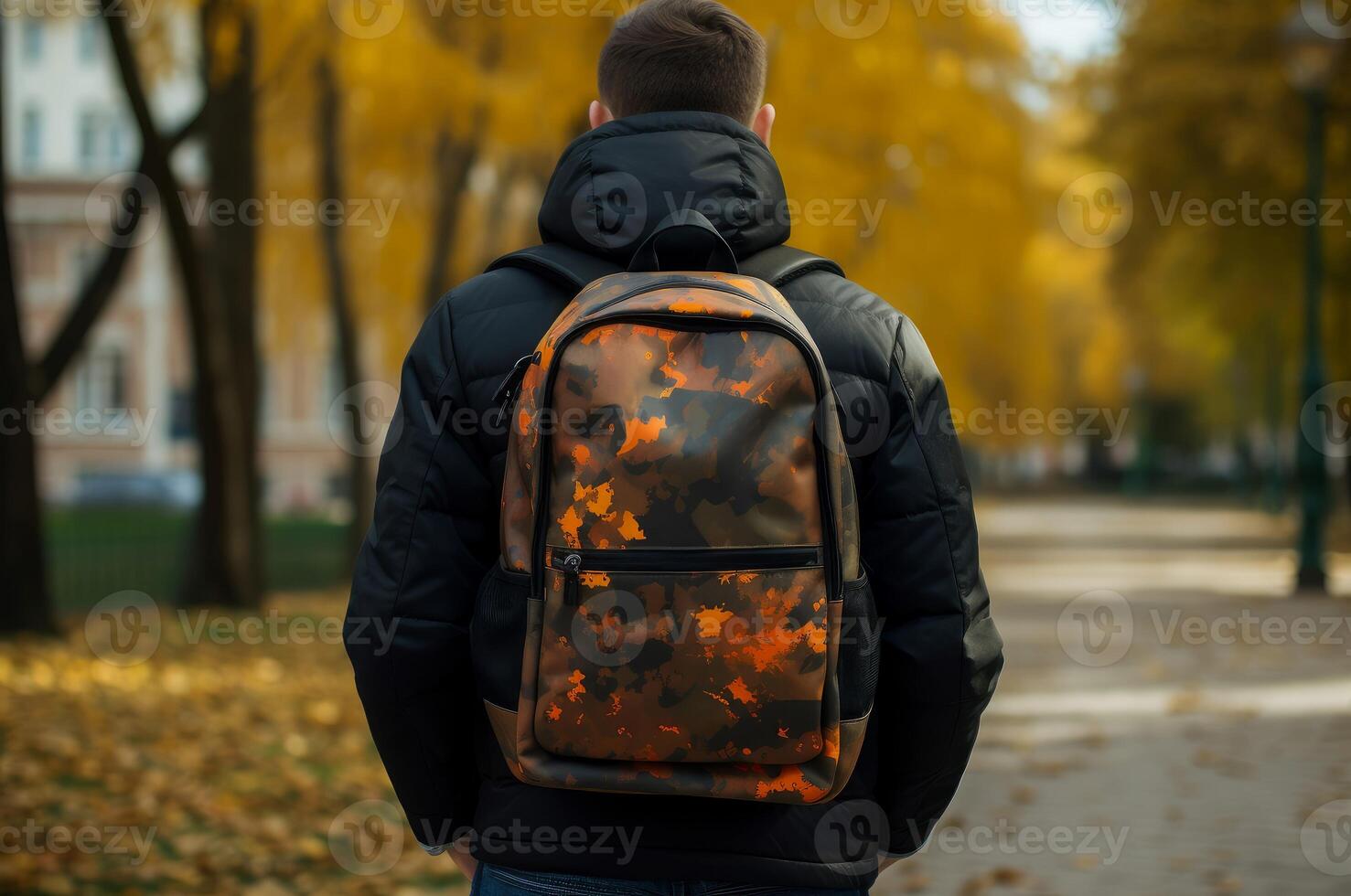 AI generated Content Man smiling backpack. Generate Ai photo