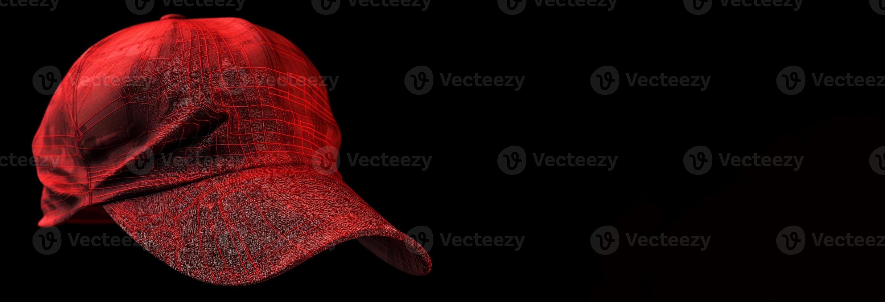 AI generated Soft hat with red tracks on black background banner. Generate ai photo