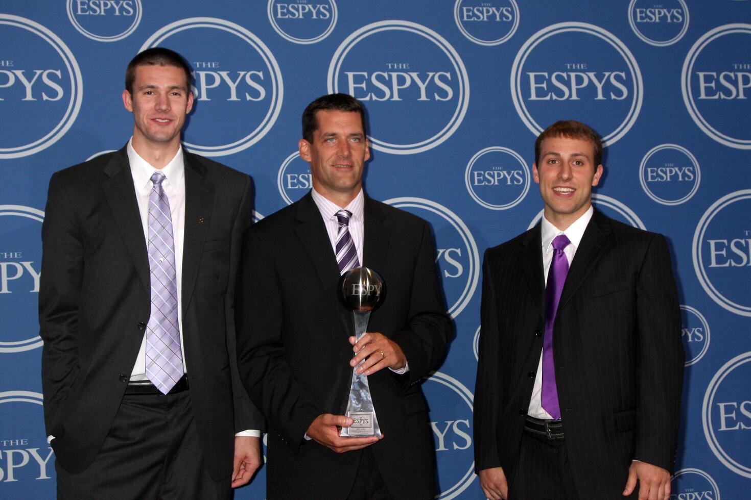 LOS ANGELES, JUL 14 - Ali Farokhmanesh, Ben Johnson and Adam Koch of the Northern Iowa men s basketball team in the Press Room of the 2010 ESPY Awards at Nokia Theater, LA Live on July14, 2010 in Los Angeles, CA photo