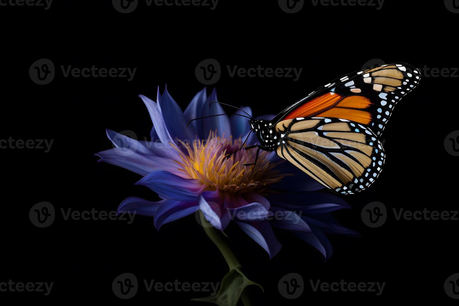 AI generated monarch butterfly on flower. Neural network AI generated photo