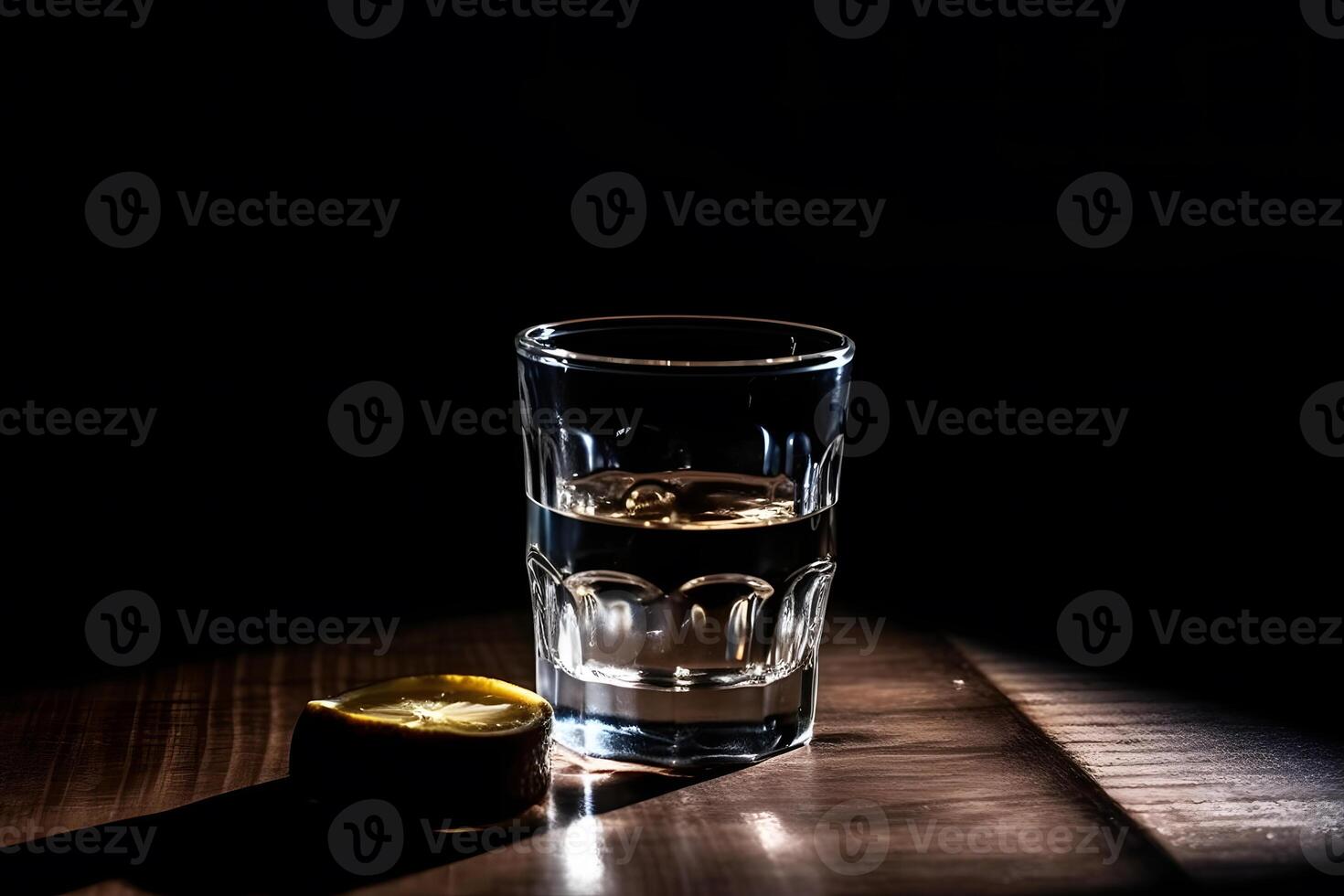 ai generado botella de vodka en negro antecedentes. neural red ai generado foto