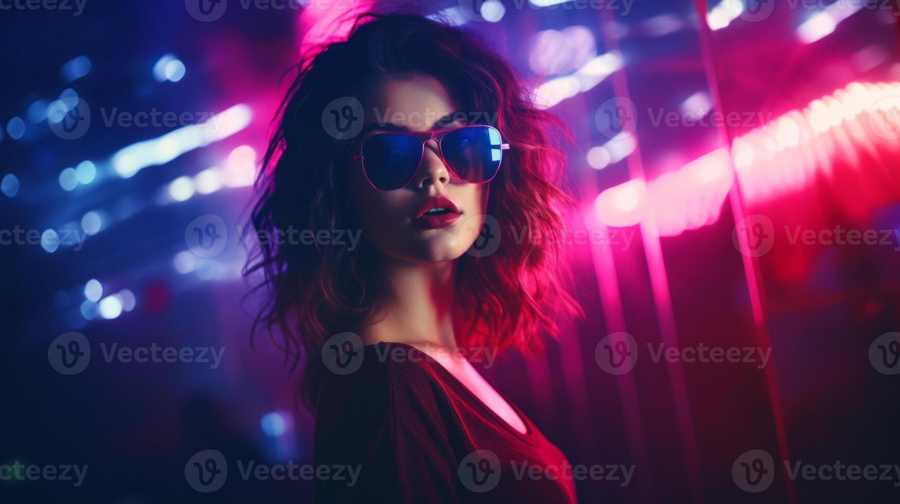 AI generated Teen hipster girl in stylish glasses standing on light background. Neural network AI generated photo