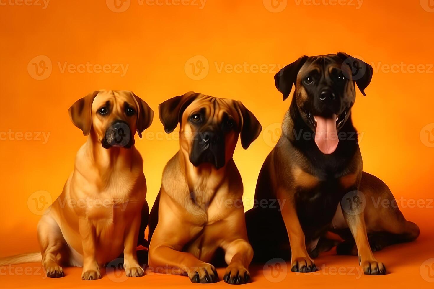 AI generated a group of dogs on an orange background. Neural network AI generated photo