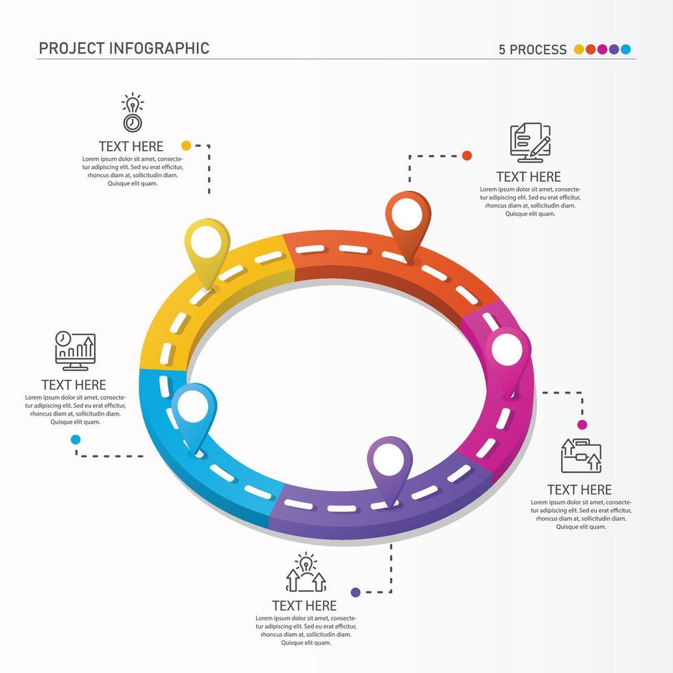 3d la carretera camino infografía circulo de 5 5 pasos y negocio íconos para Finanzas proceso pasos. vector