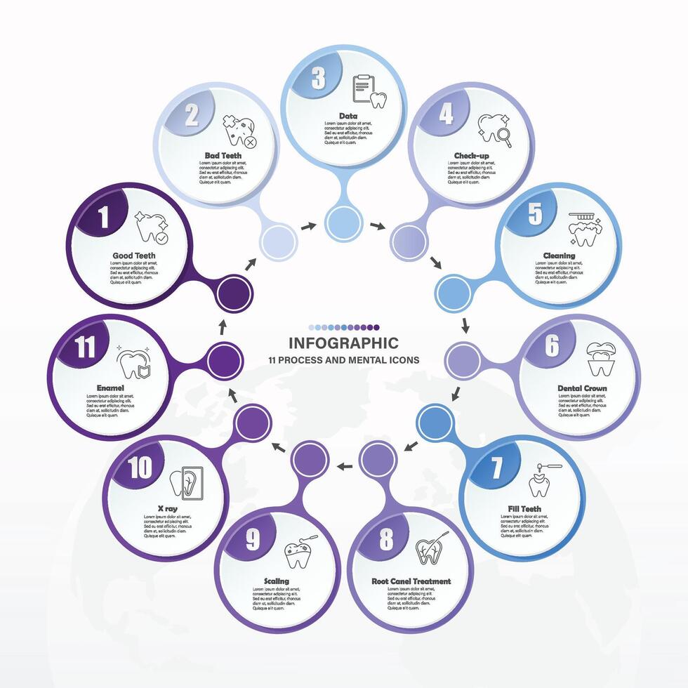 Blue tone circle infographic with 11 steps, process or options. vector