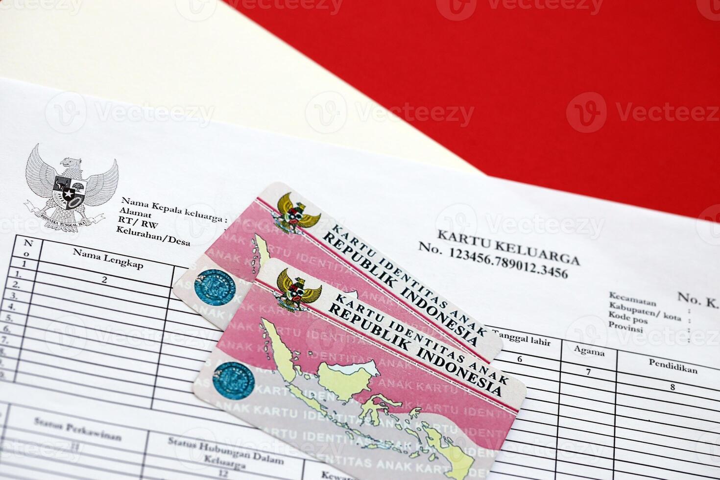 Indonesia child identity card Kartu Identitas Anak or KIA card. ID document for indonesian children photo