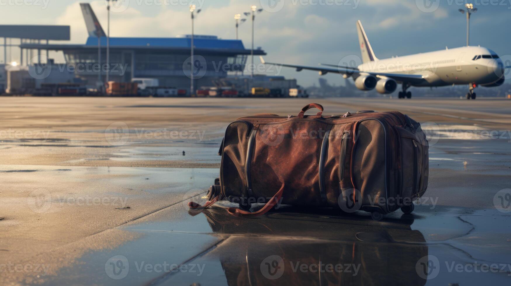 AI generated Luggage abandoned or lost at the airport. Neural network AI generated photo