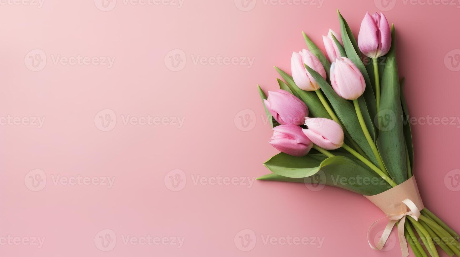 AI generated beautiful pink tulips on pink background. Neural network AI generated photo
