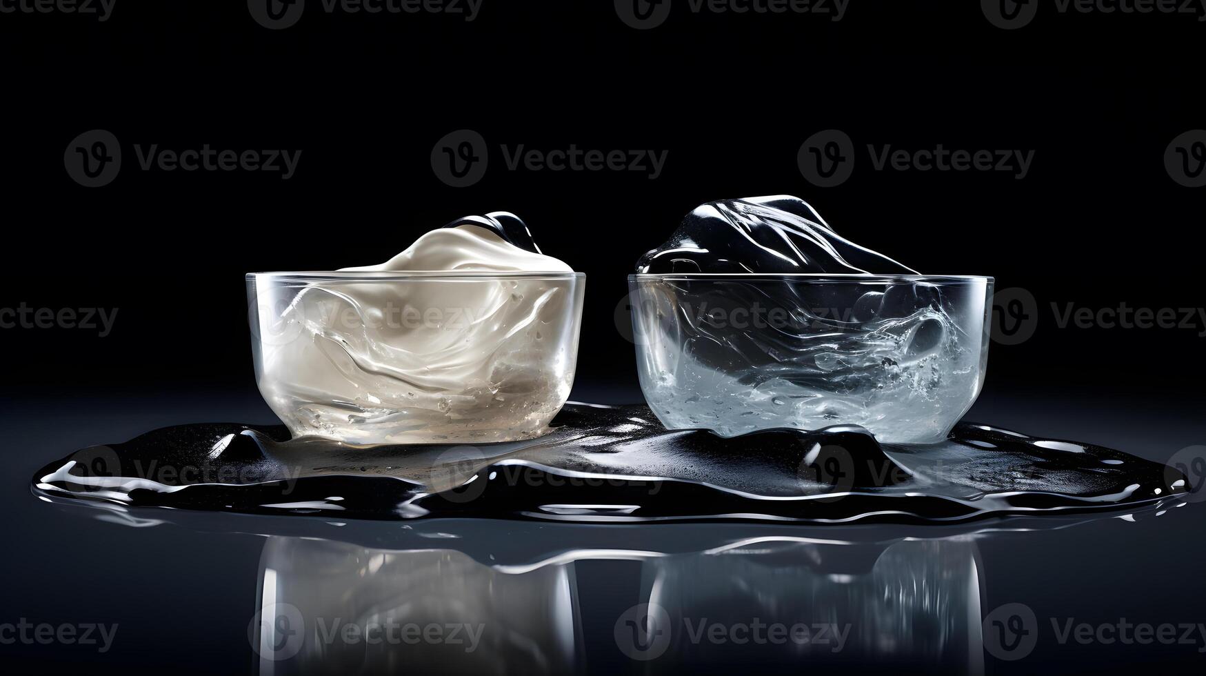 AI generated Jars with beauty product, spa cream on a black background. Neural network AI generated photo