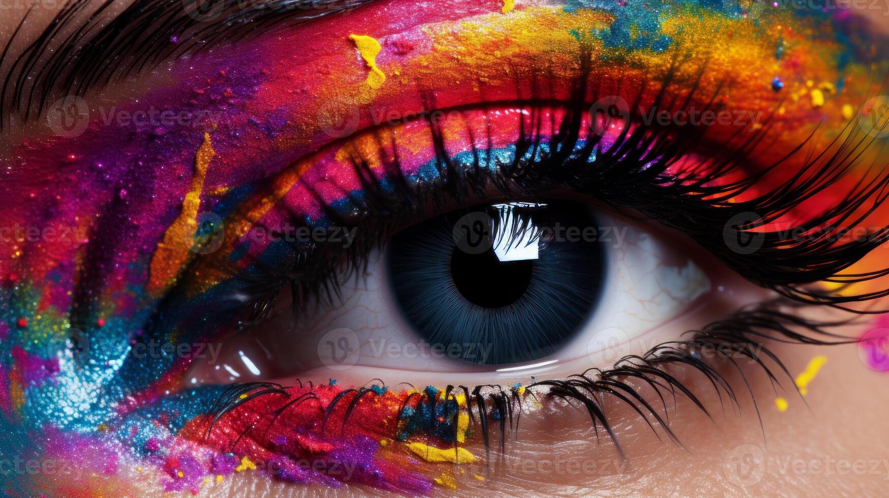AI generated Eye with rainbow makeup. Neural network AI generated photo
