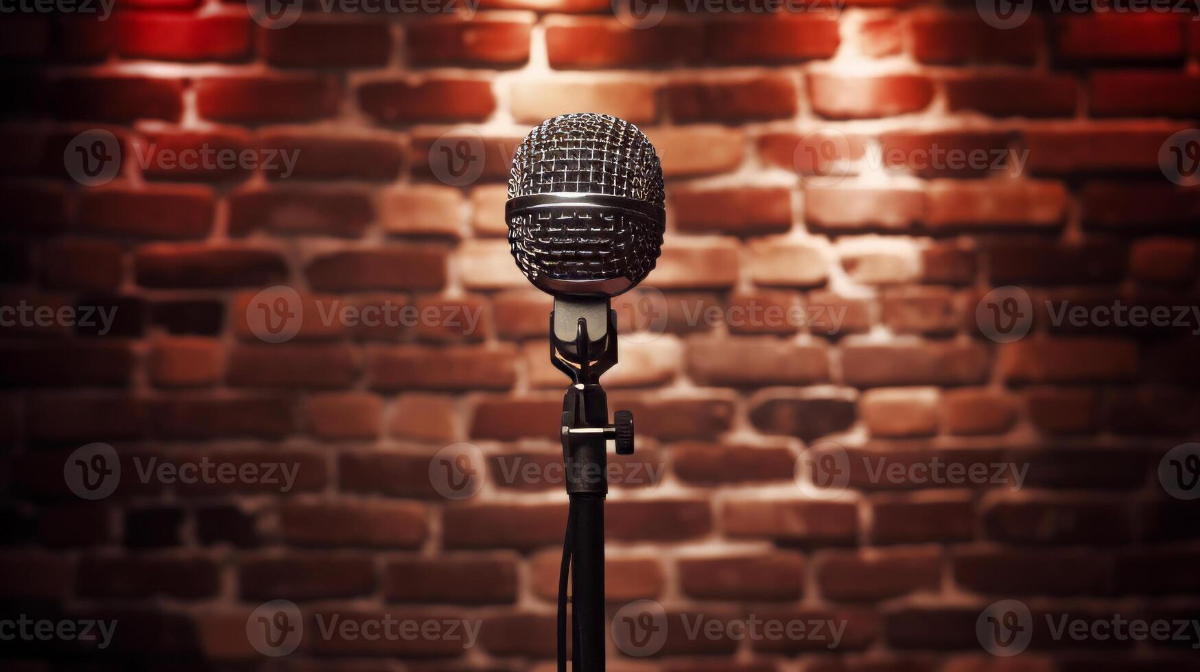 AI generated Pop microphone on the background of a brick wall. Neural network AI generated photo