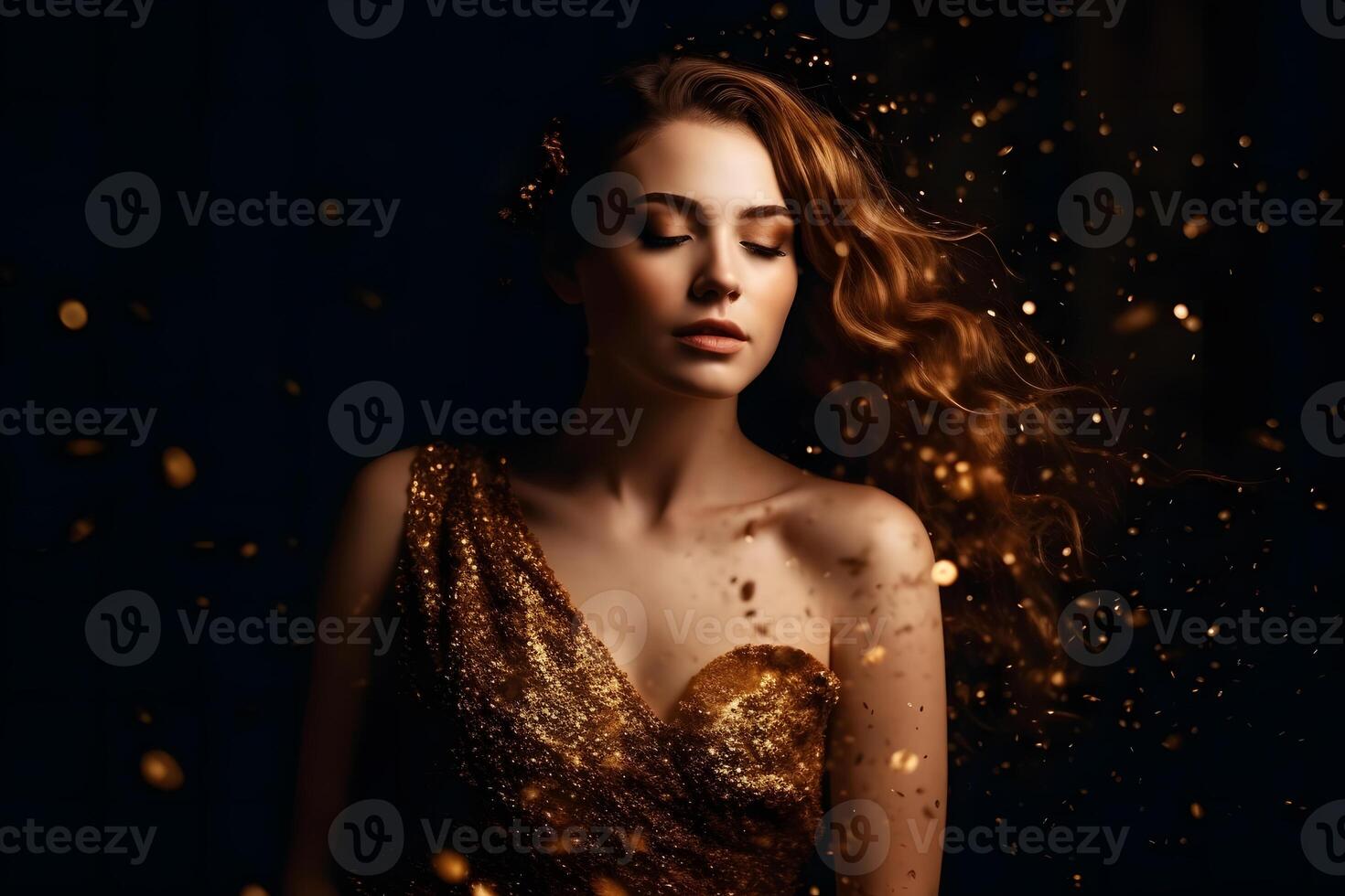 AI generated Fantasy portrait of woman in gold. Neural network AI generated photo