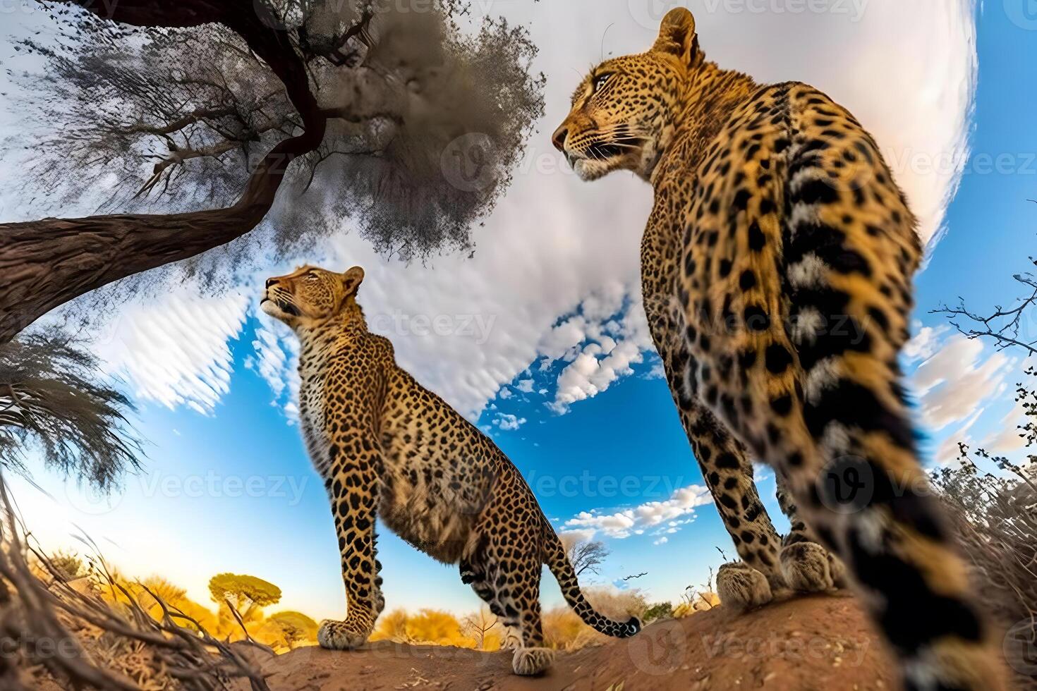AI generated leopards in the wild. Neural network AI generated photo