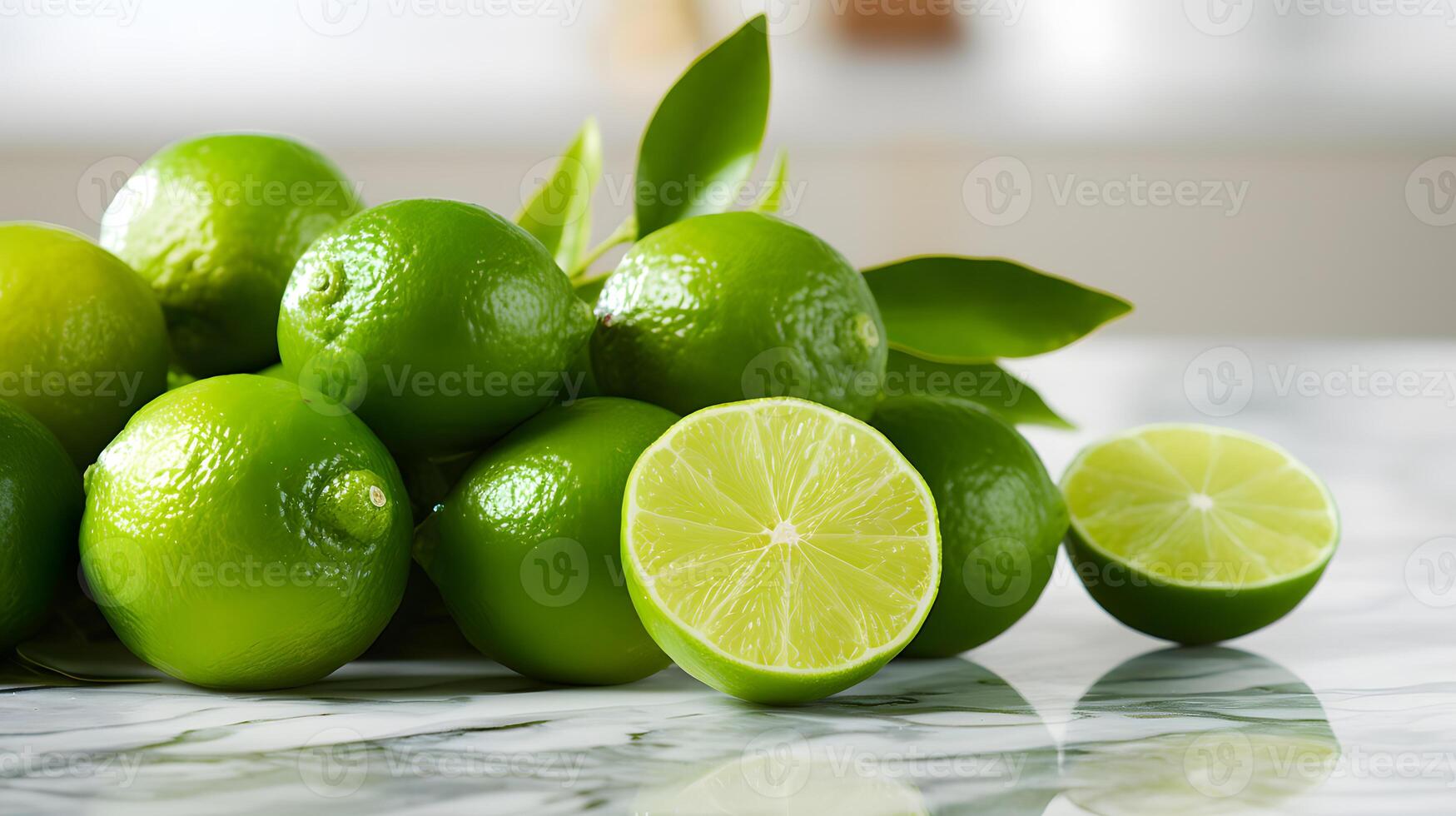 AI generated Lots of fresh limes. Neural network AI generated photo