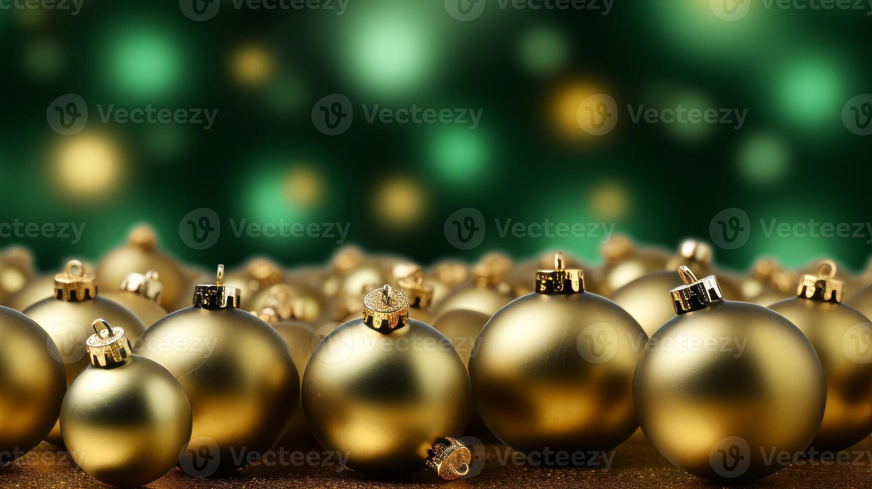 AI generated New Year's green and gold Christmas balls. Neural network AI generated photo