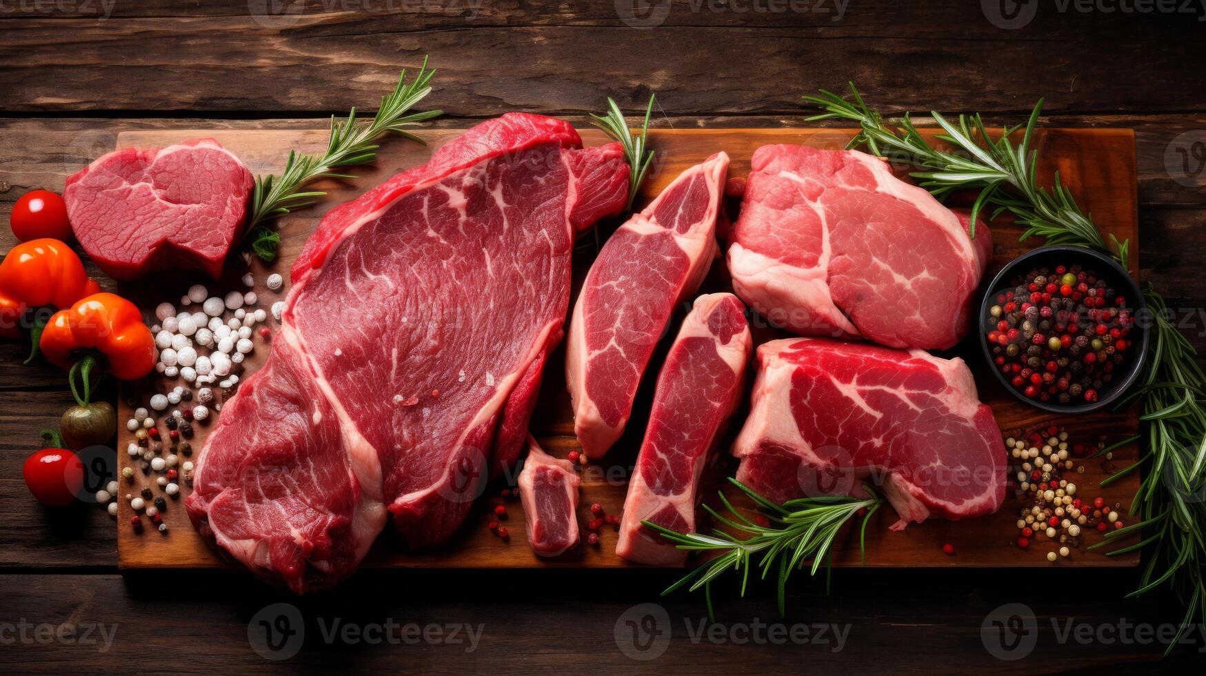 AI generated Meat on wooden background. Neural network AI generated photo