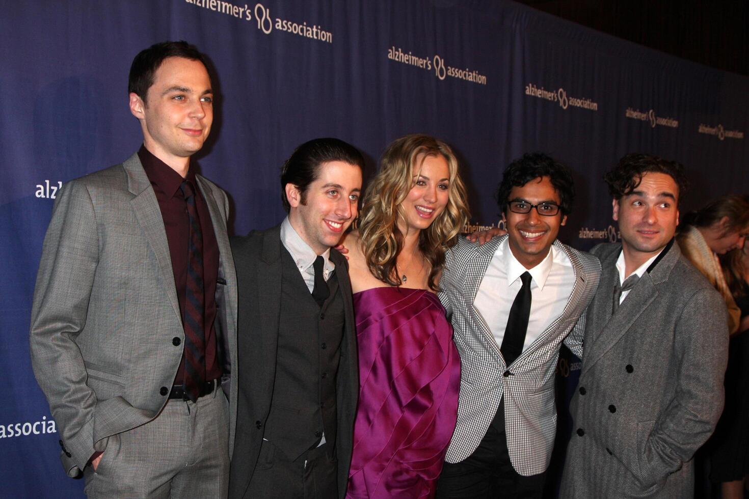Jim Parsons, Simon Helberg, Kaley Cuoco, Kunal Nayyar,  Johnny Galecki  arriving at A Night At Sardi's at the Beverly Hilton Hotel, in Beverly Hills, CA  on March 4, 2009 photo