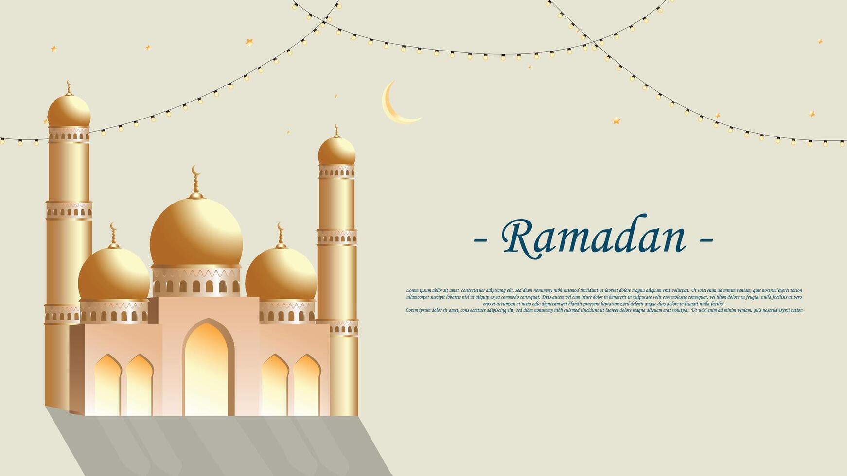 Golden Mosque of ramadan celebration background illustration. vector