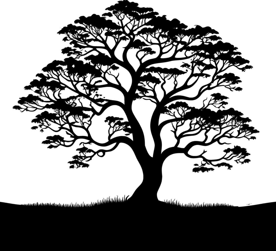 AI generated Silhouette of a Majestic Tree, Vector Art Style, Roots Gripping Tightly into the Earth