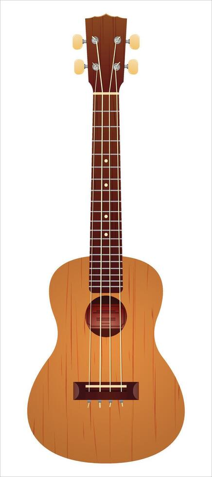 ukelele aislado en blanco antecedentes visto desde el frente. pequeño cuatro cuerdas guitarra de hawaiano origen. de madera musical instrumento. dibujos animados estilo vector ilustración