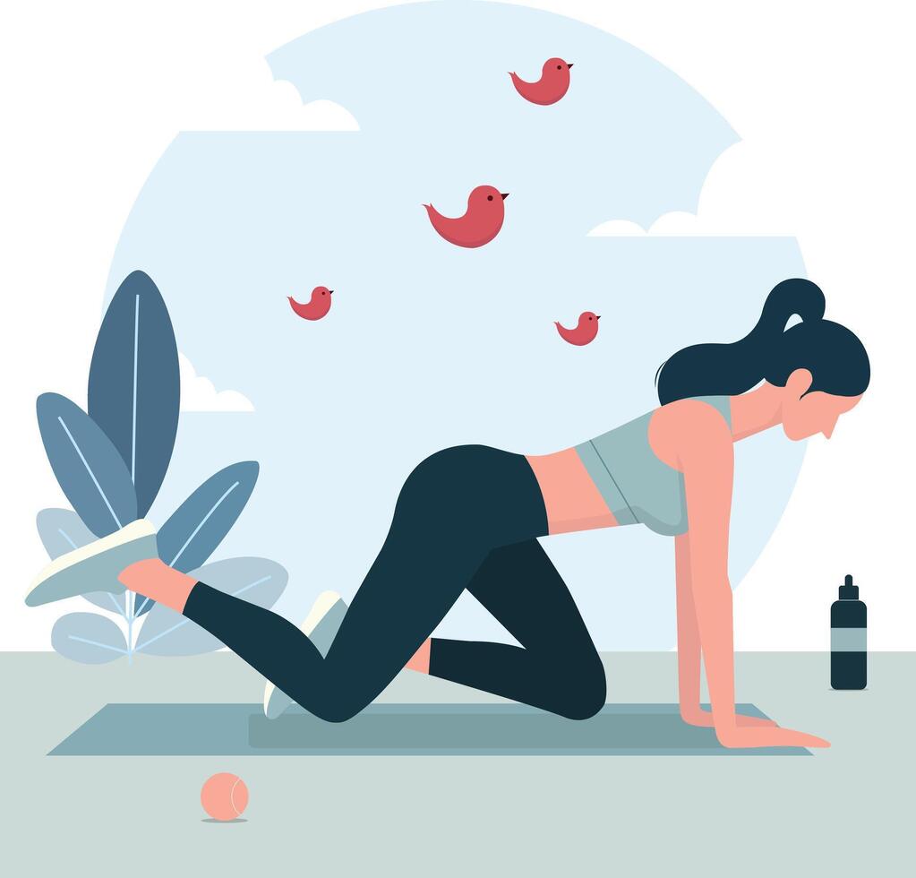 Woman doing exercise and yoga vector