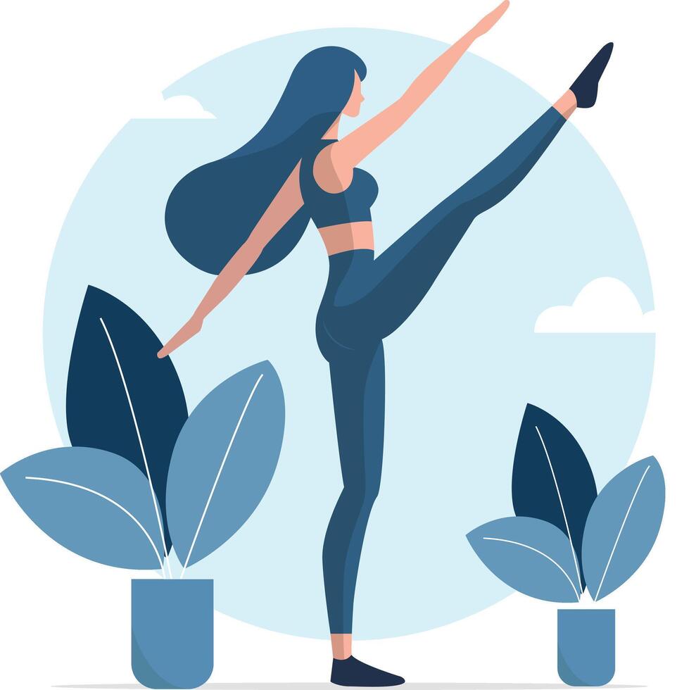 Woman doing exercise and yoga vector