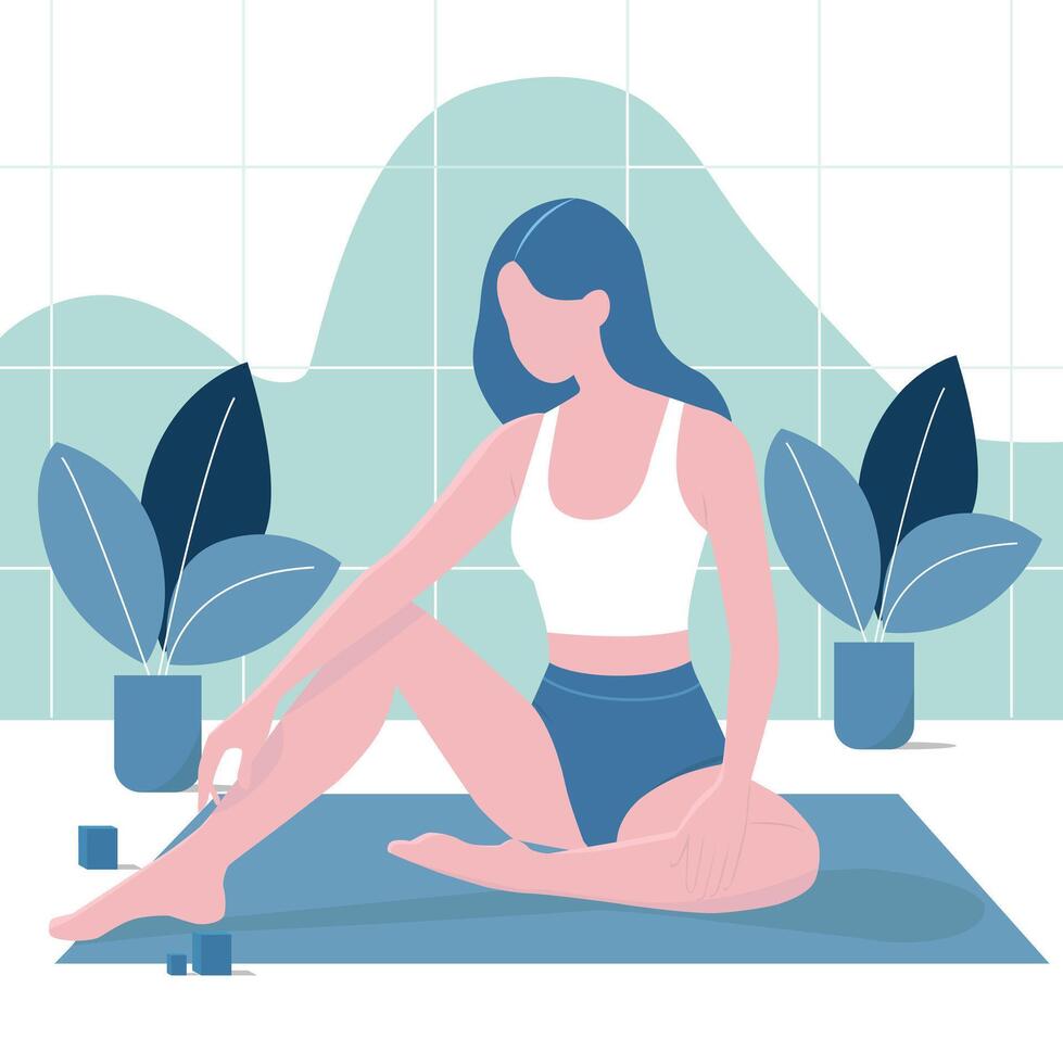 mujer haciendo ejercicio y yoga vector