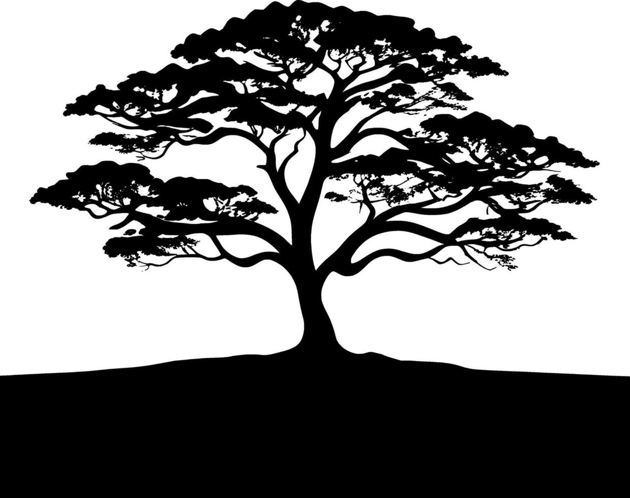 AI generated Silhouette of a Majestic Tree, Vector Art Style, Roots Gripping Tightly into the Earth