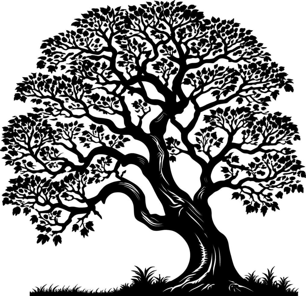 AI generated Silhouette of a Majestic Tree, Vector Art Style, Roots Gripping Tightly into the Earth