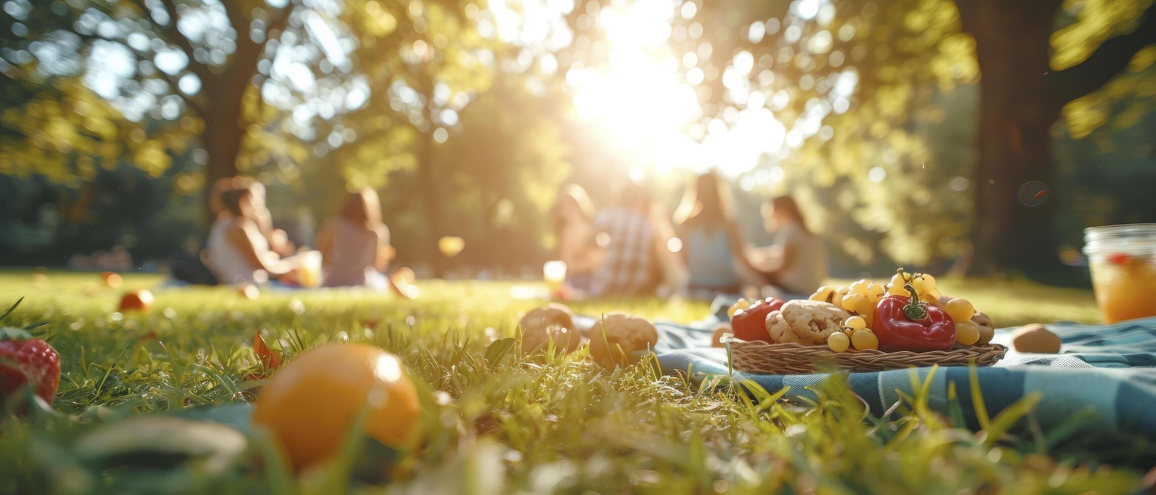 AI generated Friends Sharing Laughter and Cookies on a Sunlit Blanket in the Park. A Vibrant Scene of Joy, Brightened by Sunny Lighting, Capturing the Casual Fun of Outdoor Enjoyment. photo