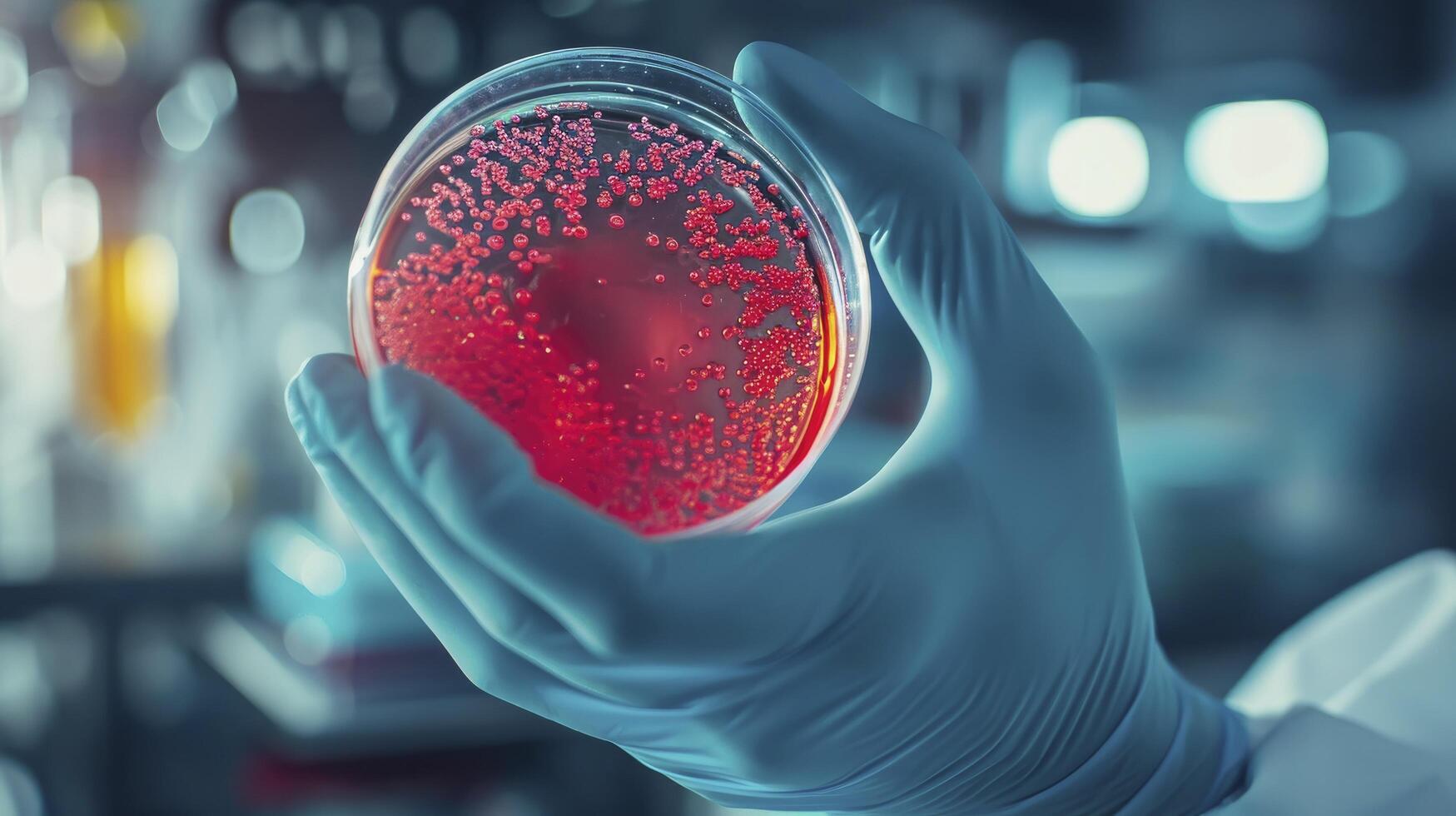 AI generated Gloved Hand Holding Petri Dish with Bacteria Culture photo