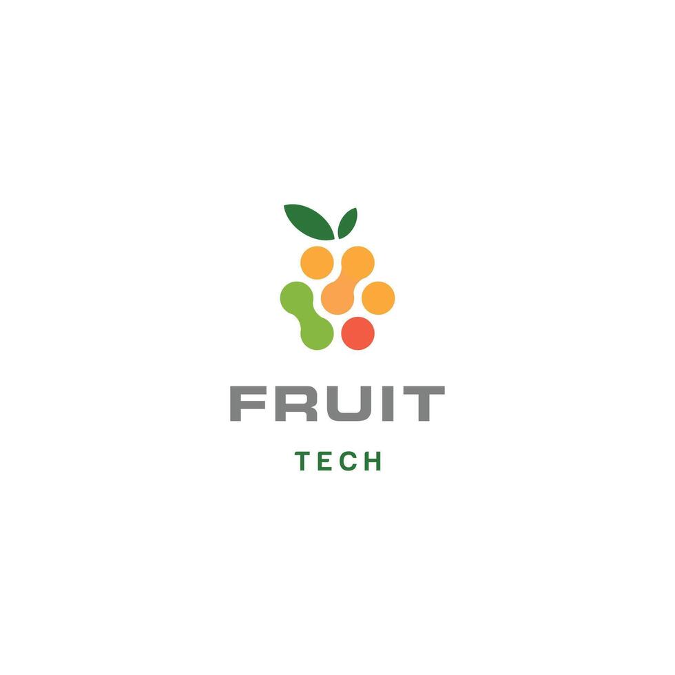 Tasty fruit food berries with data connect logo, fruit tech logo concept vector