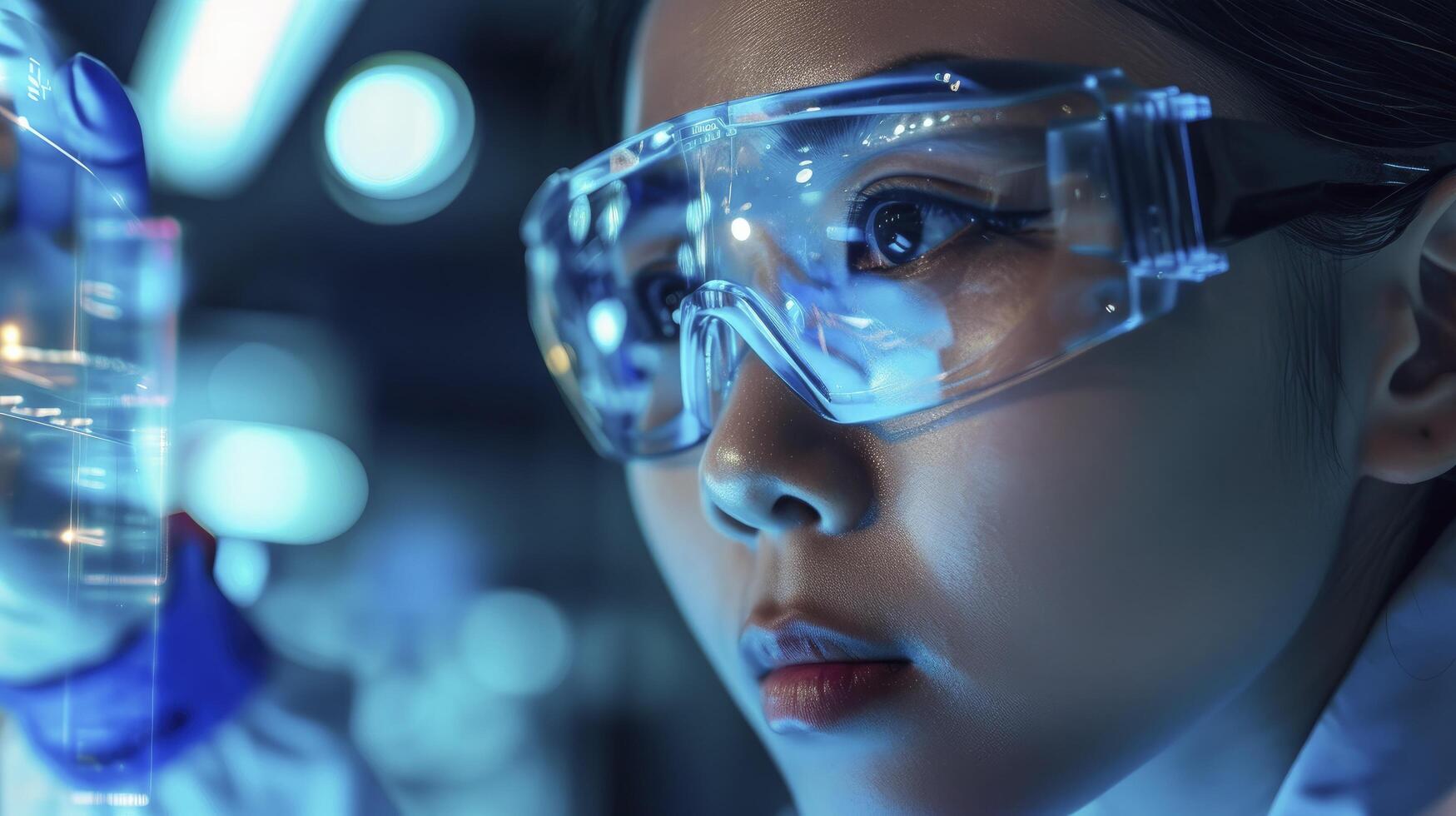 AI generated Confident Chinese designers checking futuristic glasses photo