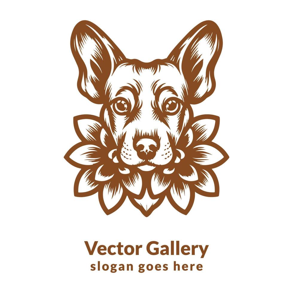 Dog and flower tattoo design vector