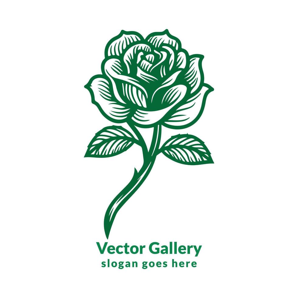 Vector rose vintage logo concept green color hand drawn illustration tattoo